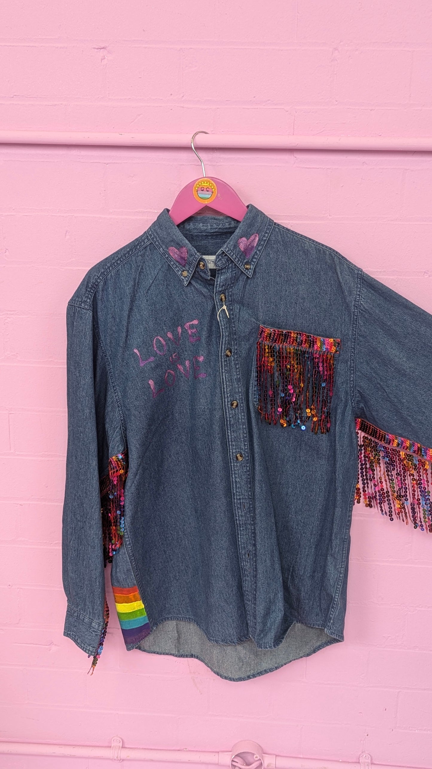 Rework Denim Shirt in Love is Love