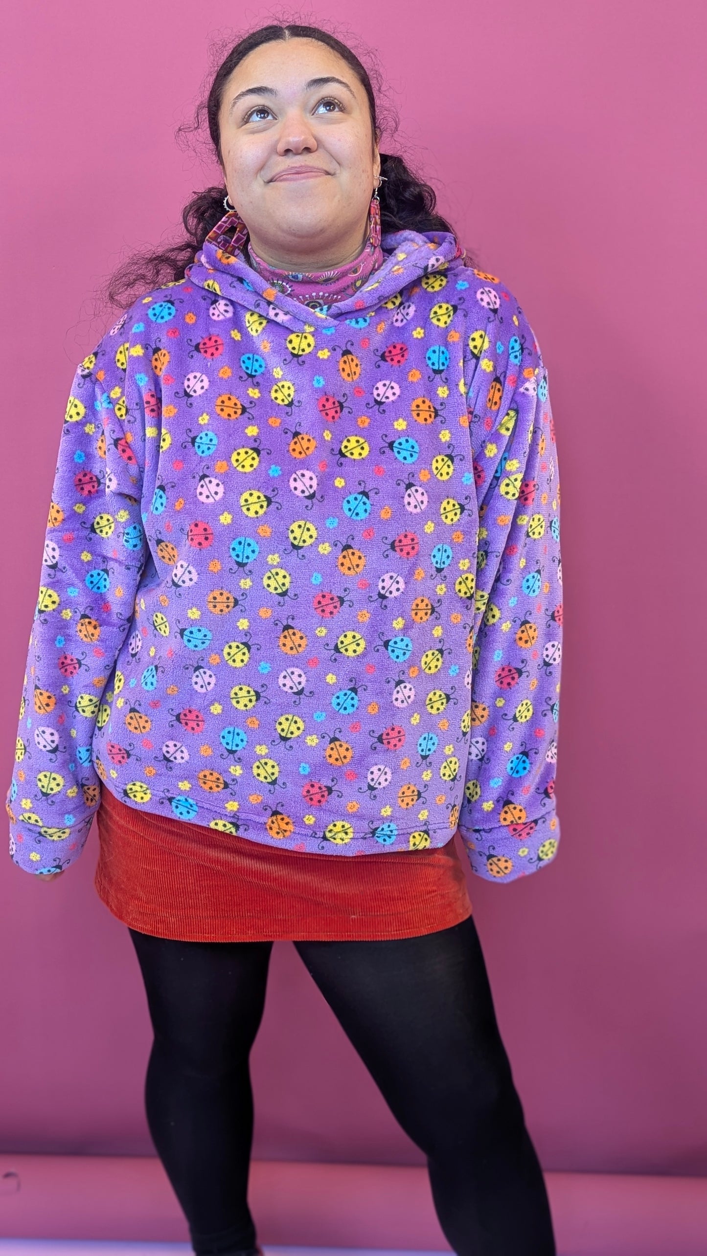 Hooded Pullover in Lilac Ladybirds