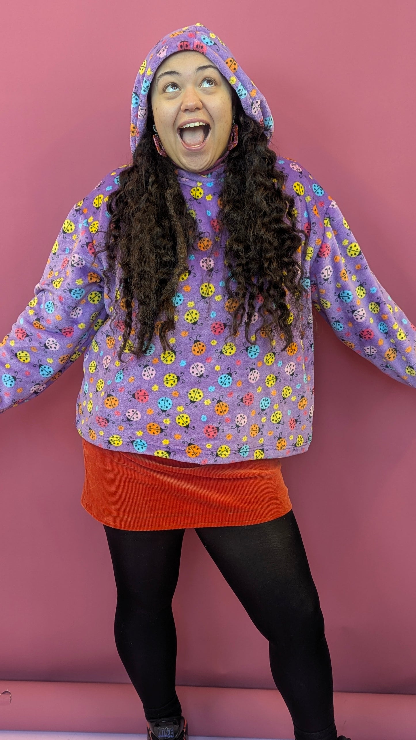 Hooded Pullover in Lilac Ladybirds