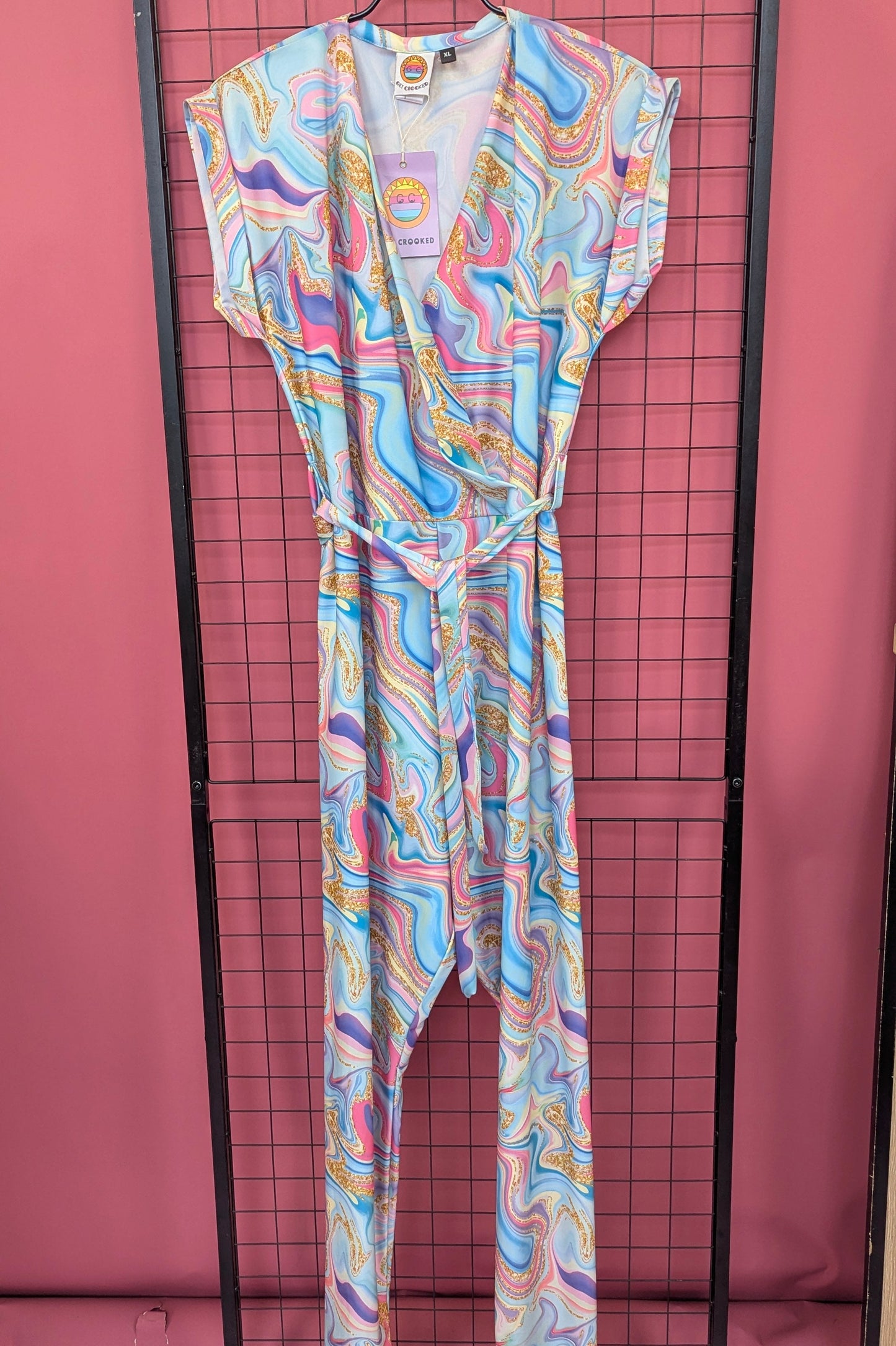 Eco Lycra Cross Front Jumpsuit in Pastel Marble