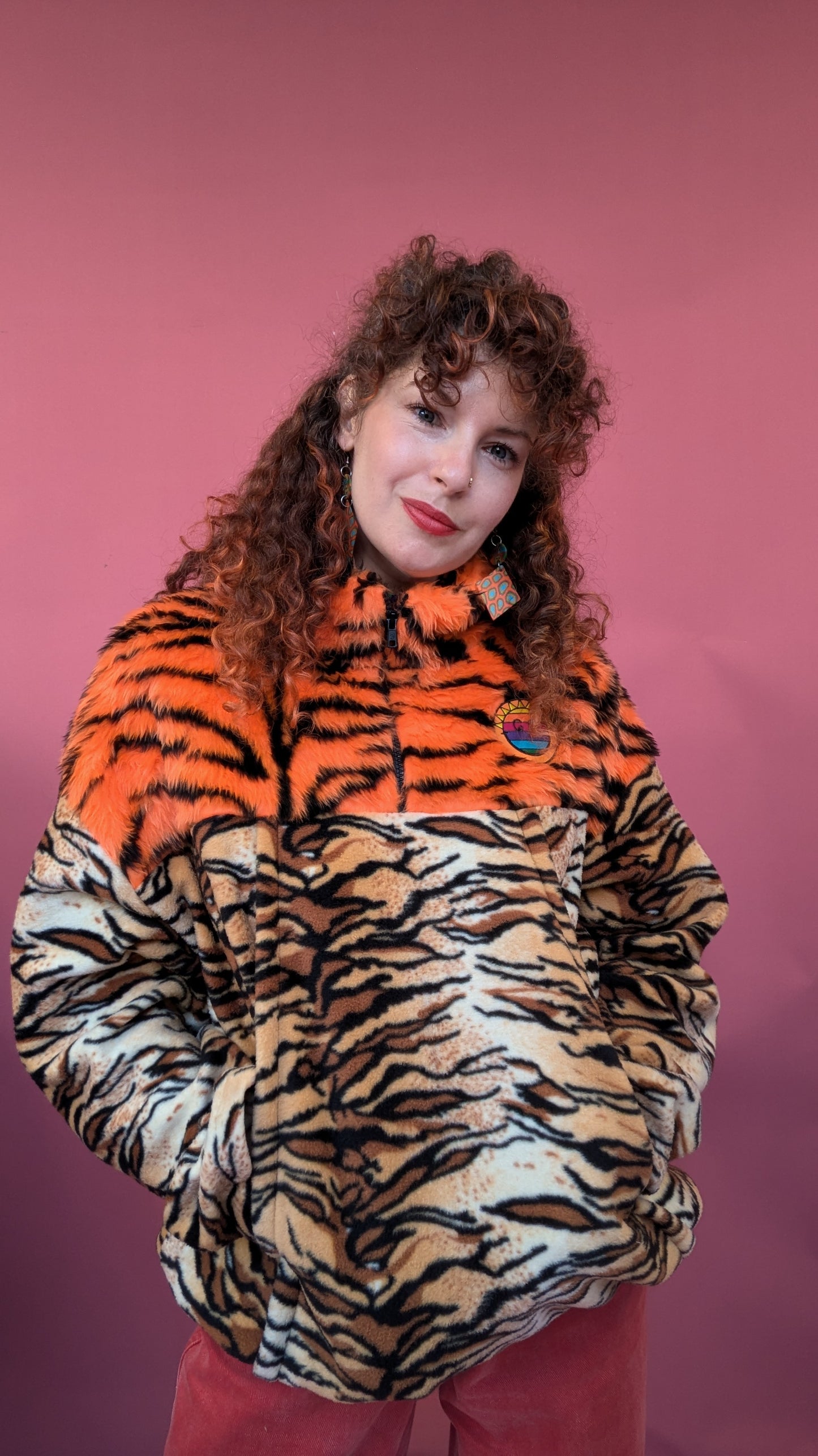Half-Zip Pullover in Tiger Fleece and Orange Tiger