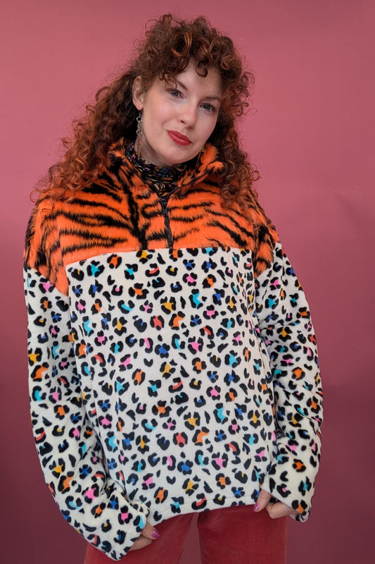 Half Zip Lite in Rainbow Leopard and Orange Tiger