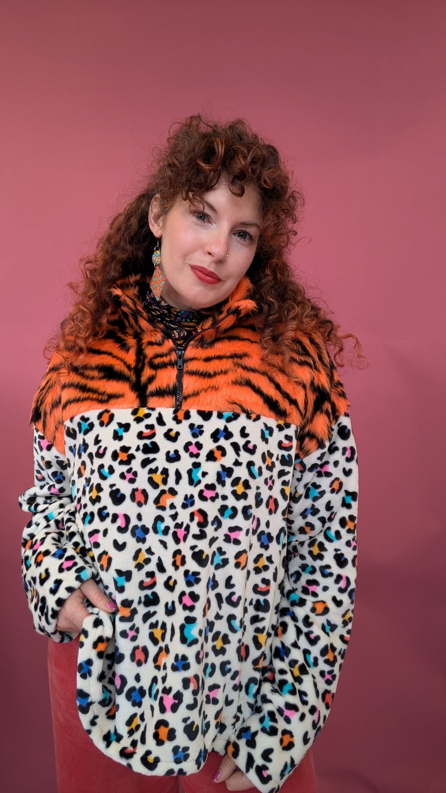 Half Zip Lite in Rainbow Leopard and Orange Tiger