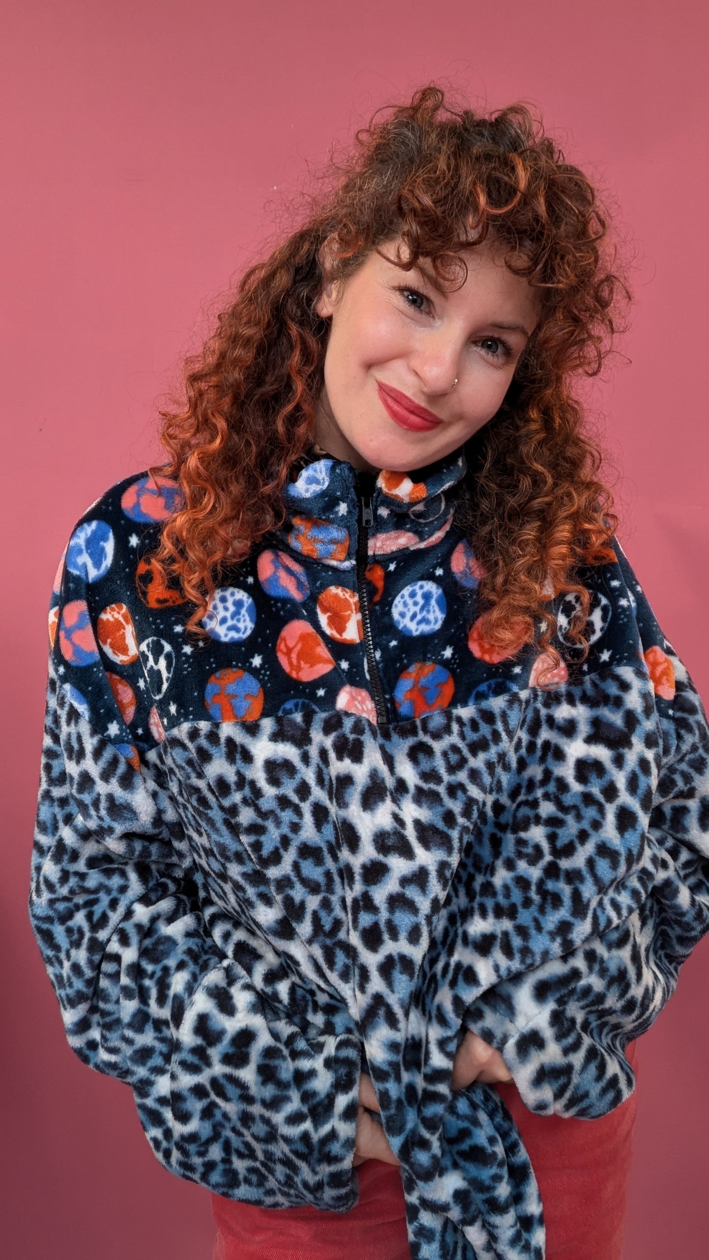 Half Zip Lite in Intergalactic and Blue Leopard