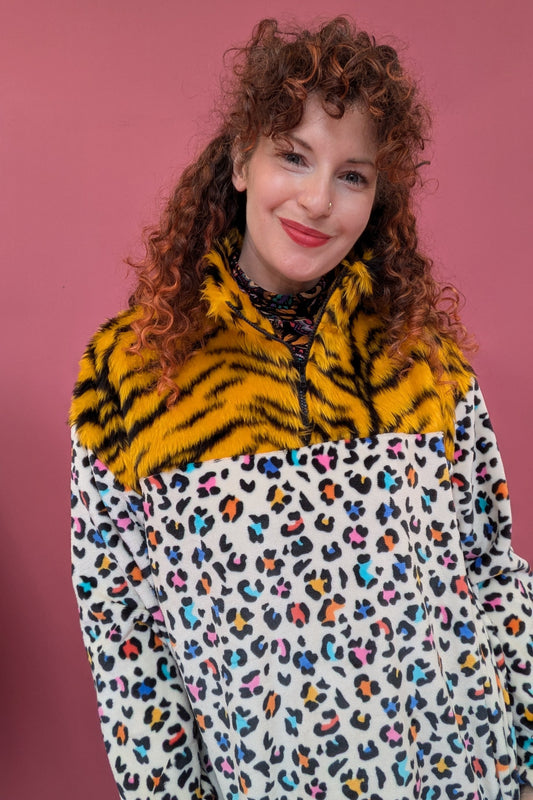 Half Zip Lite in Rainbow Leopard and Yellow Tiger