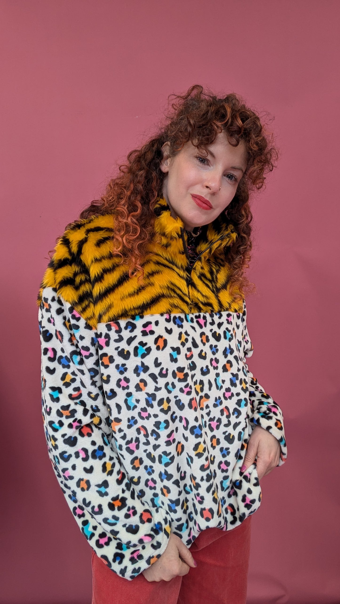 Half Zip Lite in Rainbow Leopard and Yellow Tiger