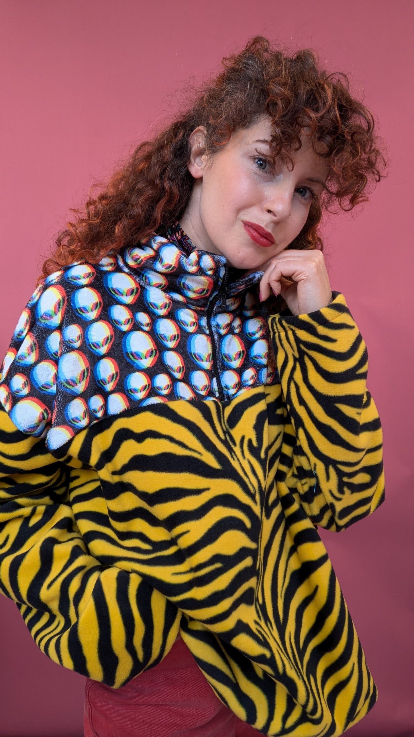 Half Zip Lite in Fuzzy Alien and Yellow Tiger