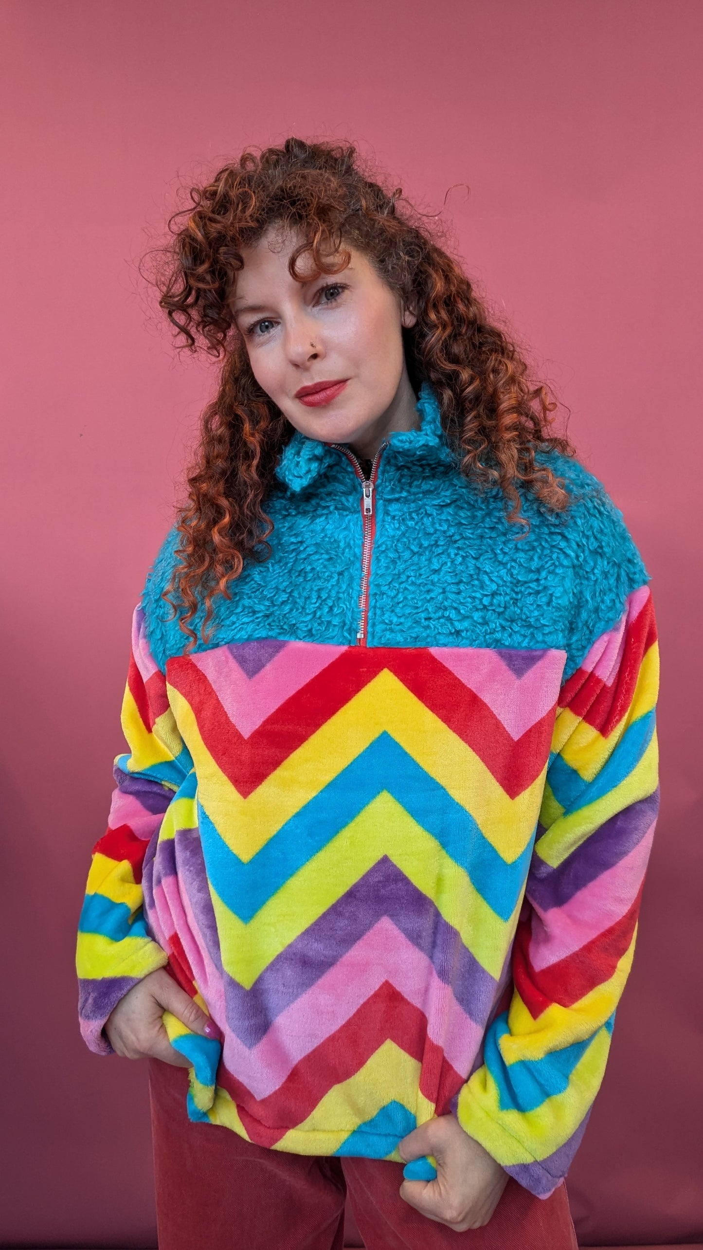 Half Zip Lite in Bold Chevron and Blue Teddy