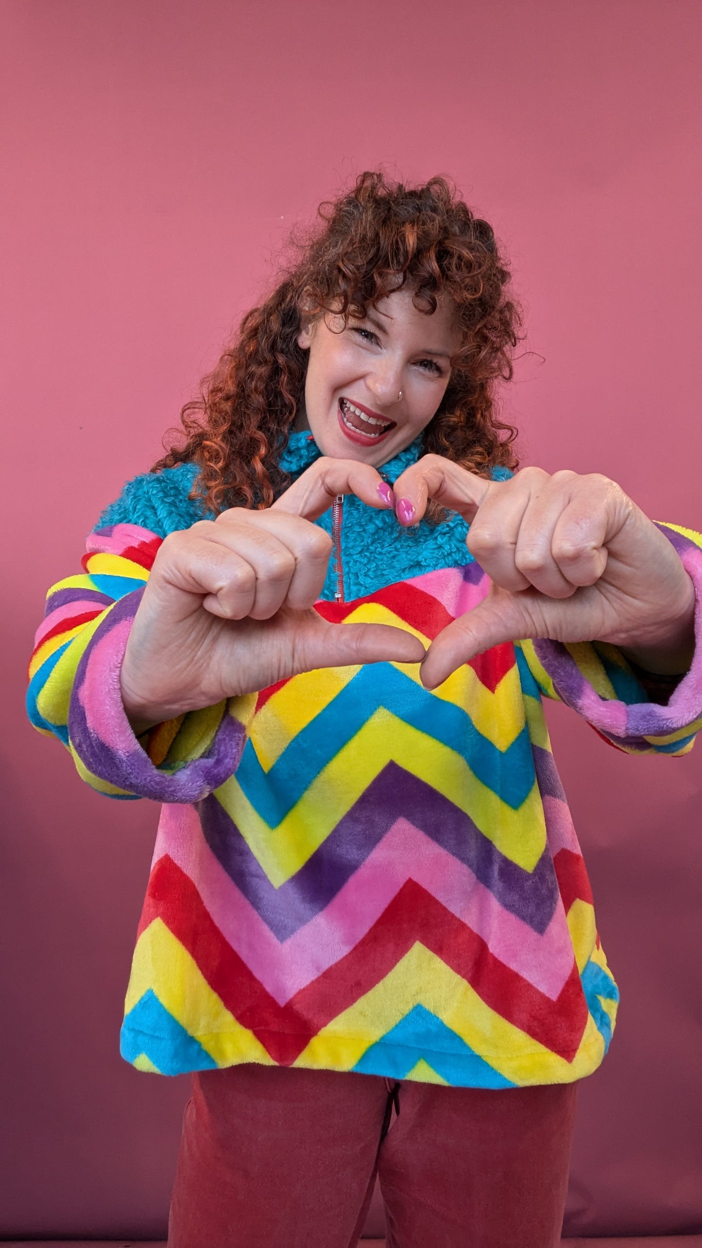 Half Zip Lite in Bold Chevron and Blue Teddy