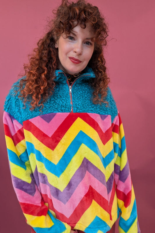 Half Zip Lite in Bold Chevron and Blue Teddy