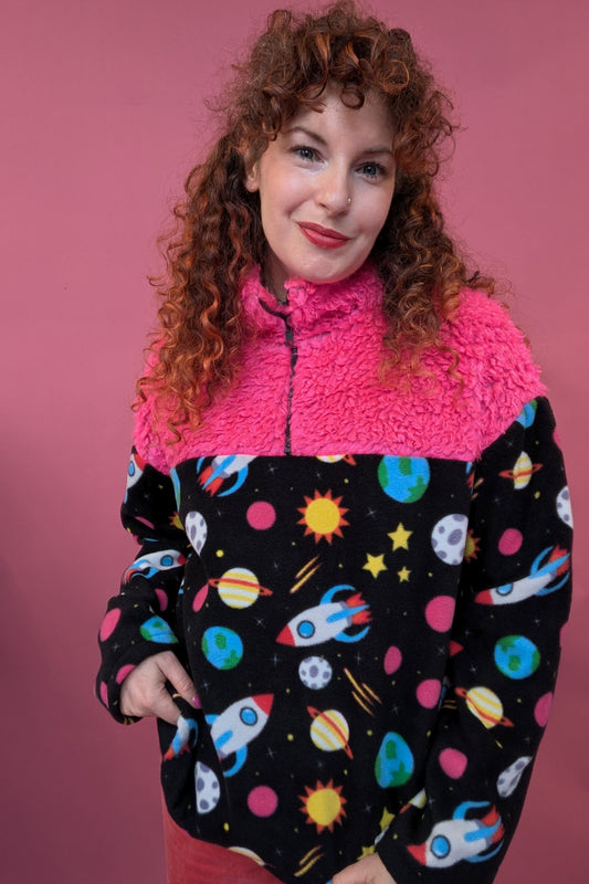 Half Zip Lite in Space Fleece and Pink Teddy