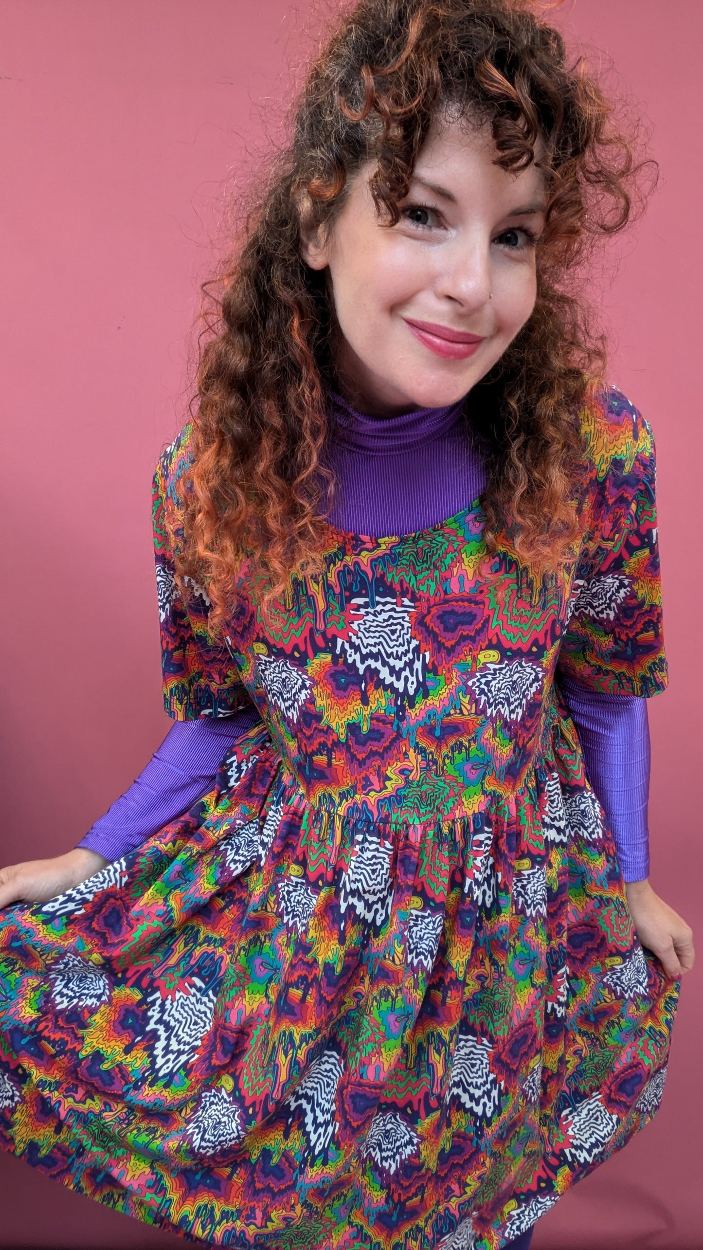 Jersey Smock Dress in Rainbow Drip