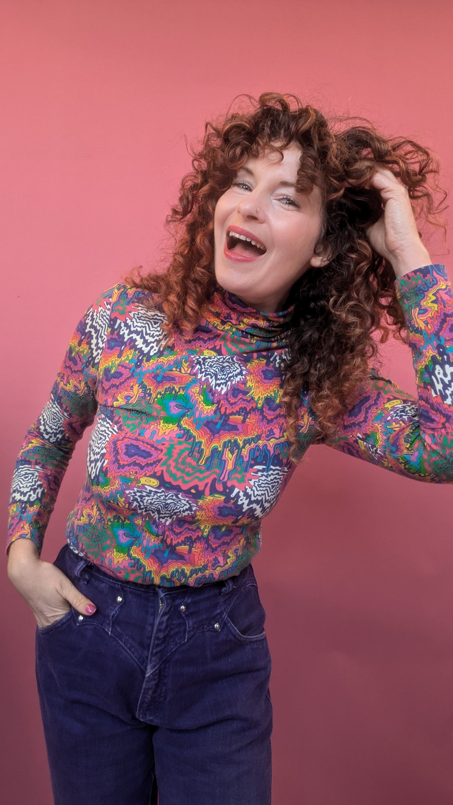 Long Sleeved Turtleneck in Rainbow Drip