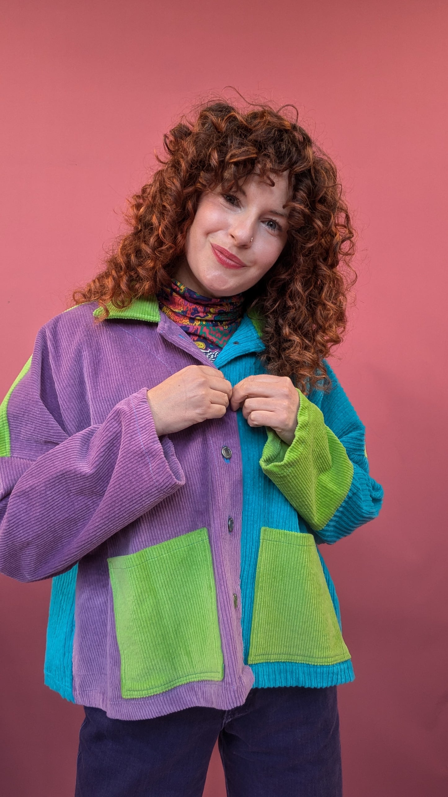 Colour Block Cord Chore Jacket in Mystery Machine