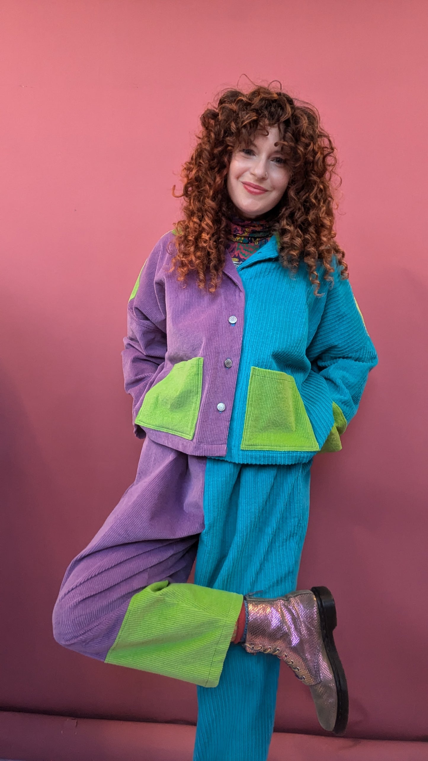 Ankle Grazer Trousers in Mystery Machine Colour Block Cord