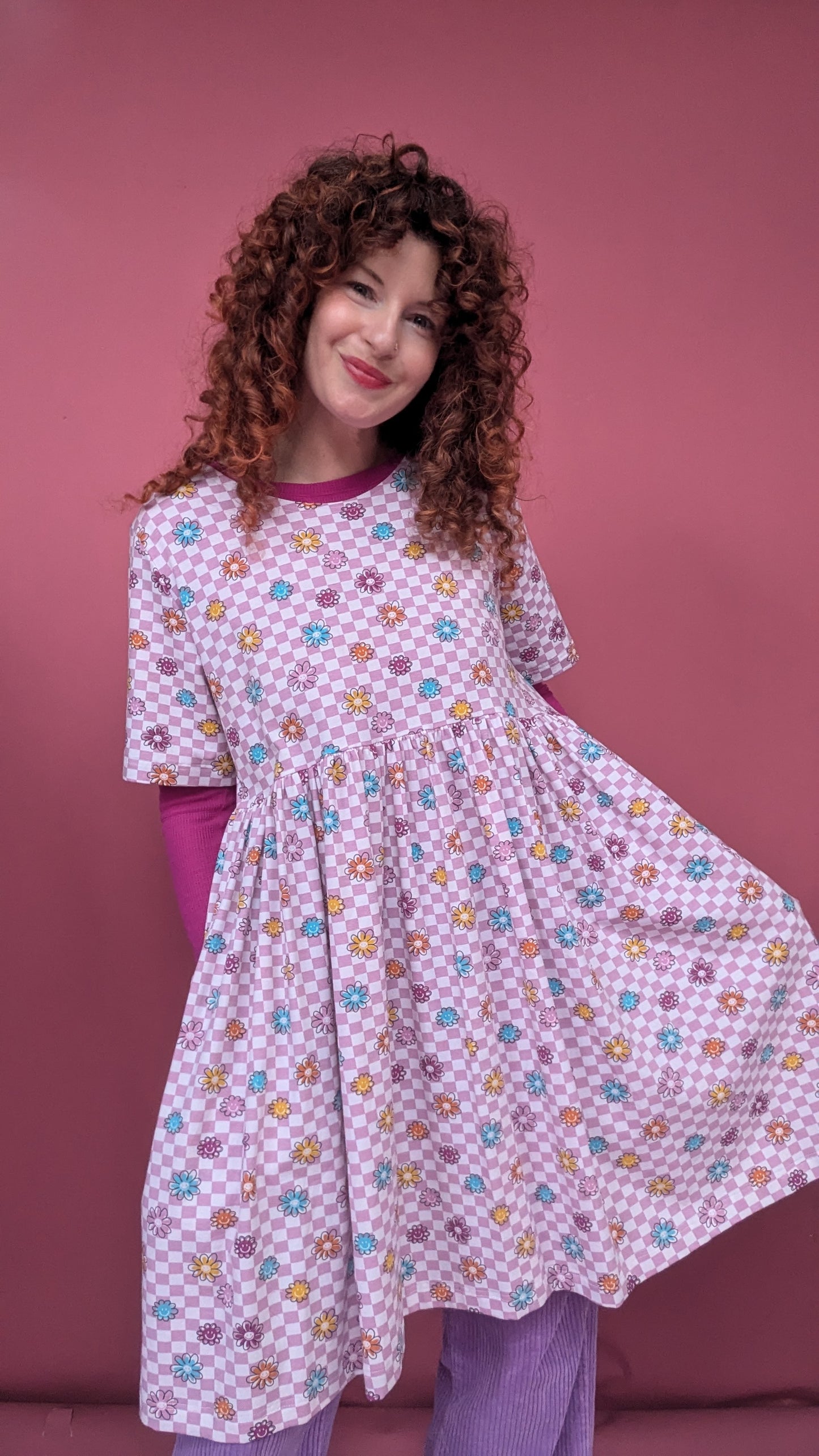 Jersey Smock Dress in Daisy Check