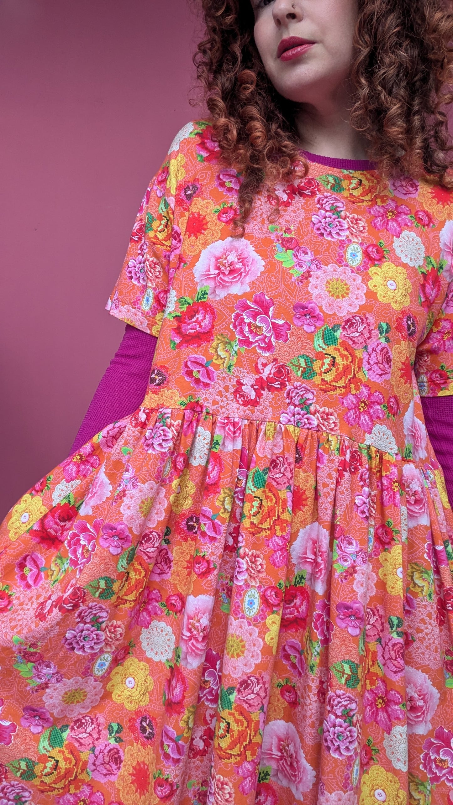 Jersey Smock Dress in Orange Crochet