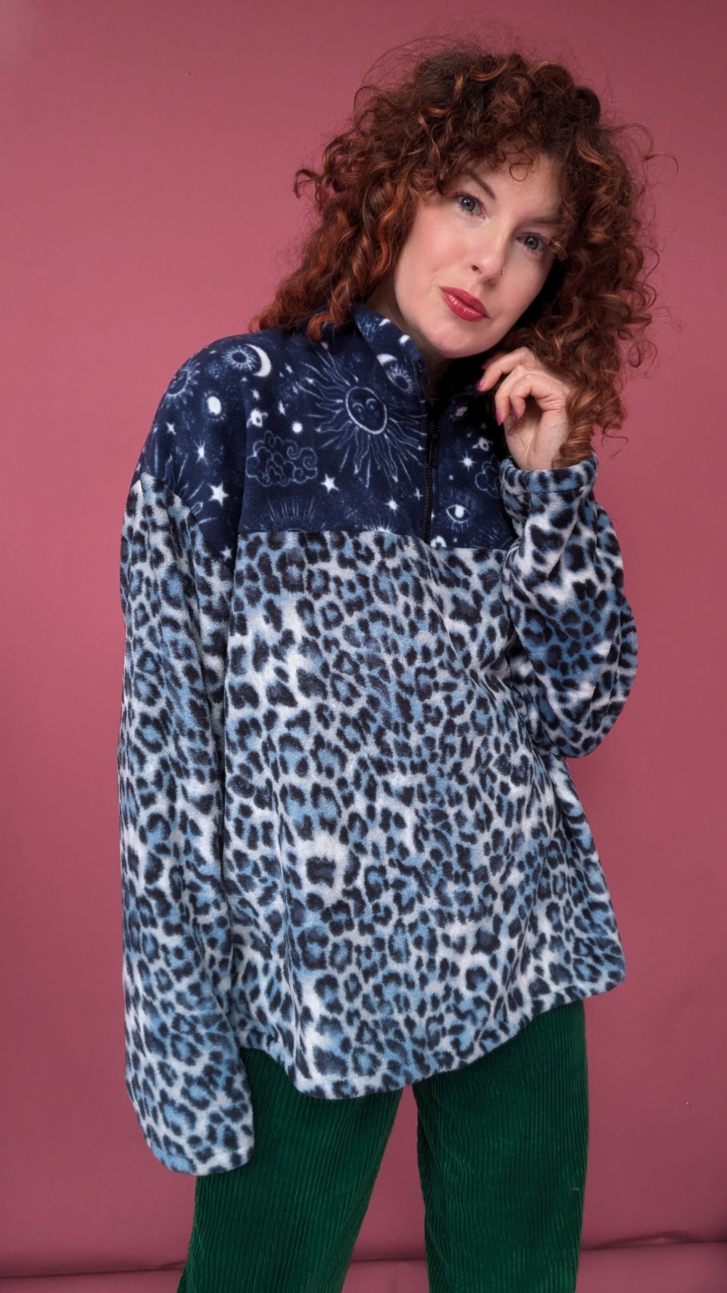 Half Zip Lite in Blue Leopard and Celestial