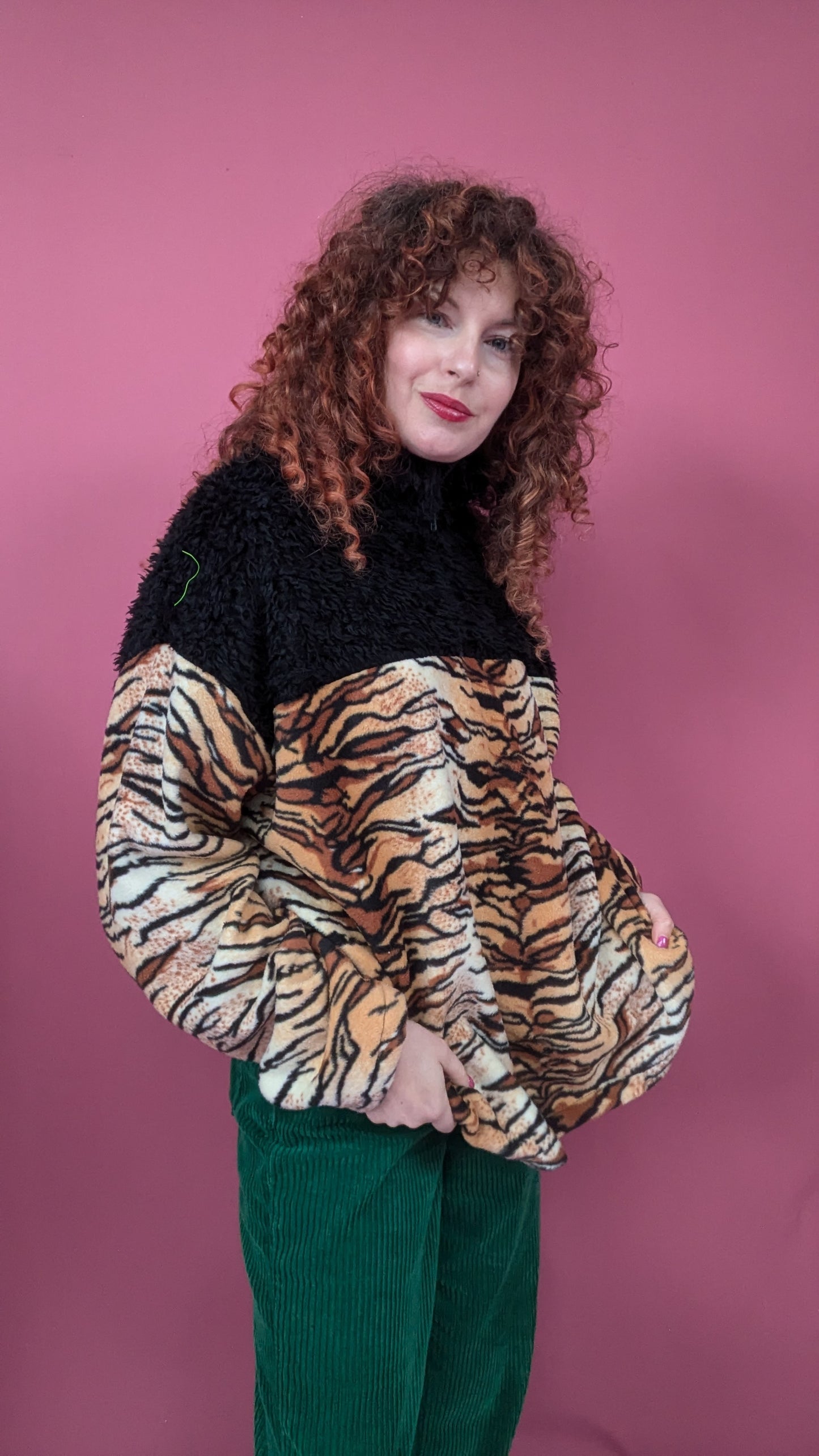 Half Zip Lite in Tiger Fleece with Black Teddy