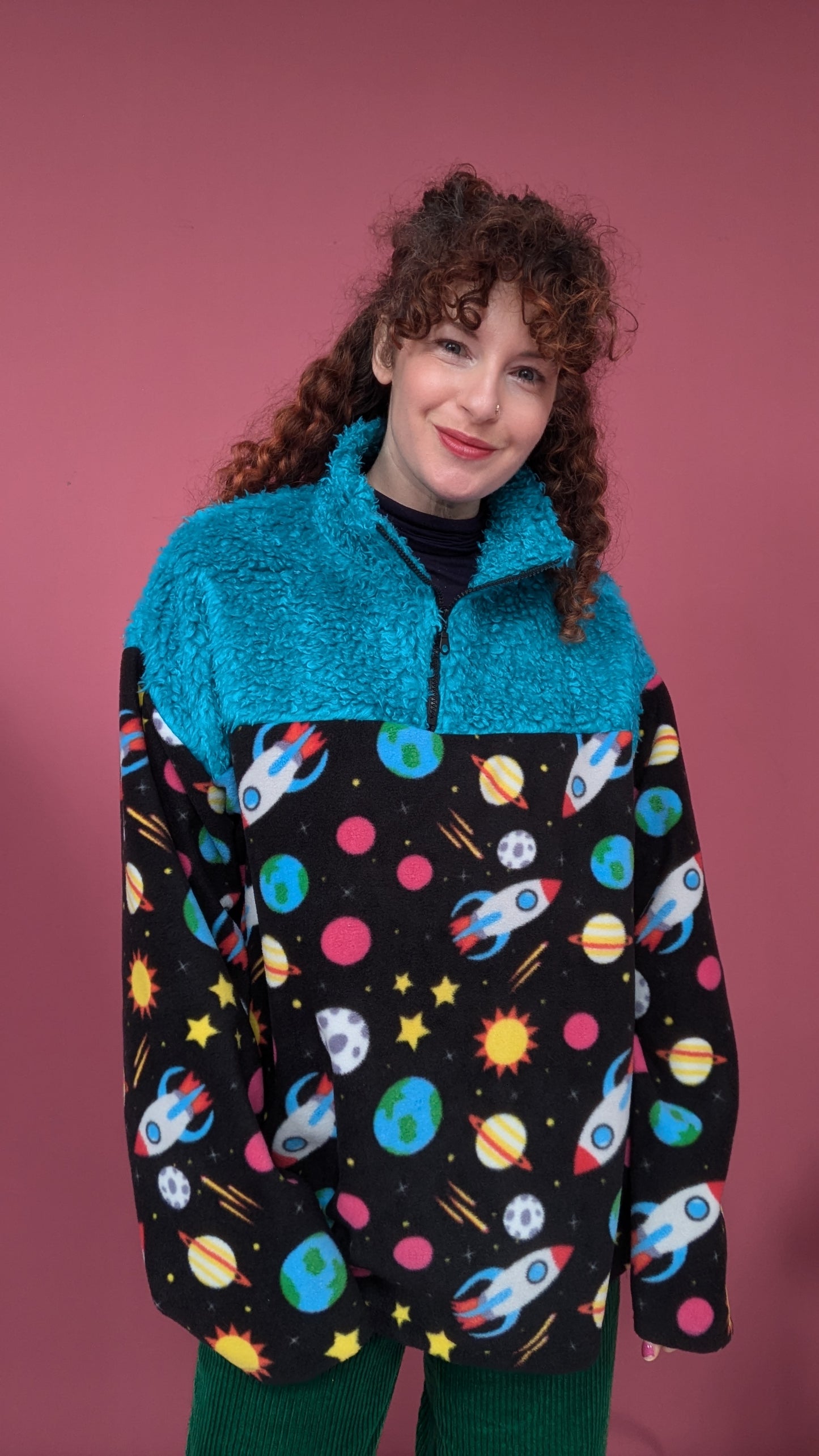 Half Zip Lite in Space Fleece and Blue Teddy