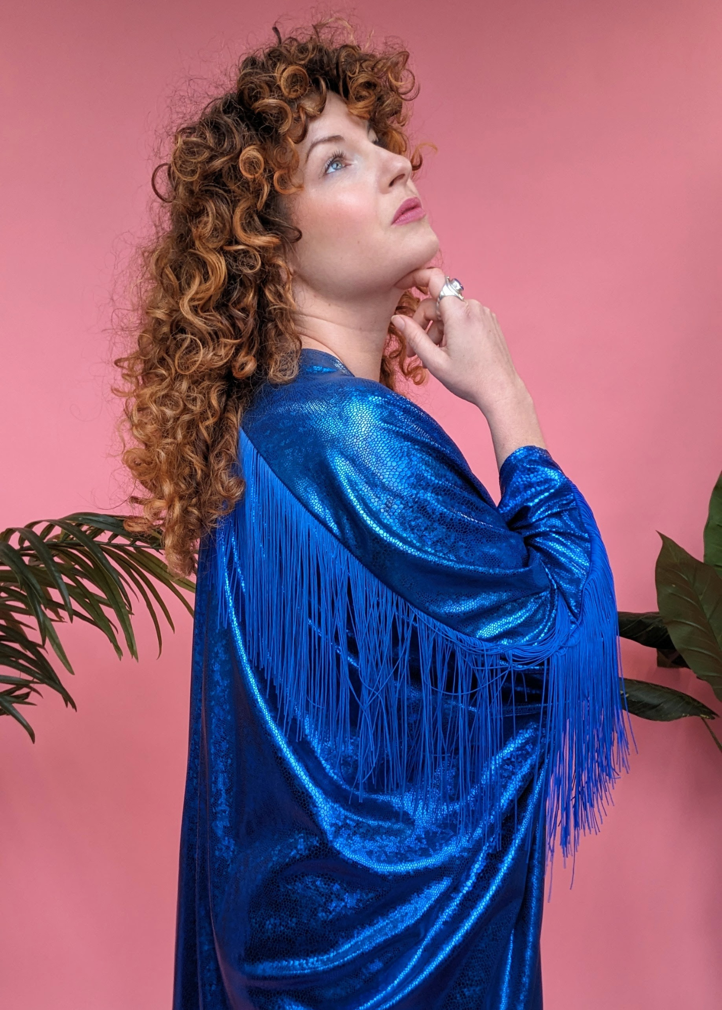 Disco Kaftan in Royal Blue Holographic Mini