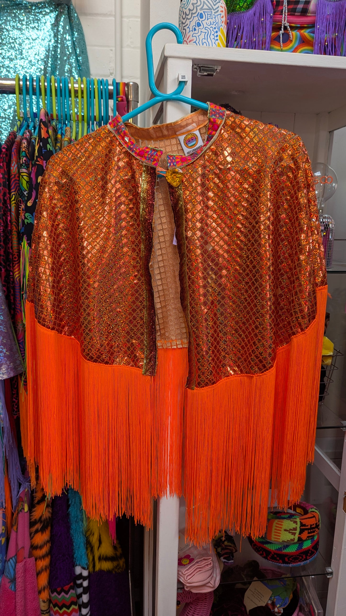 Holographic Party Cape in Orange