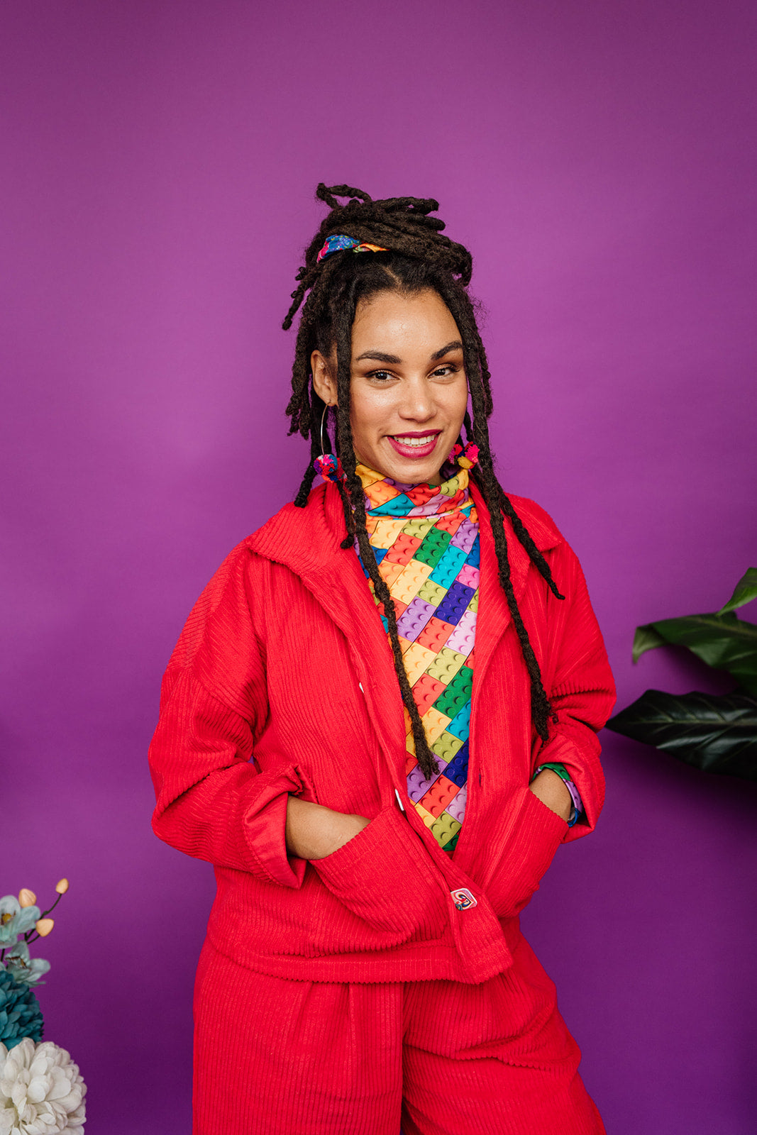 Corduroy Cropped Chore Jacket in Red