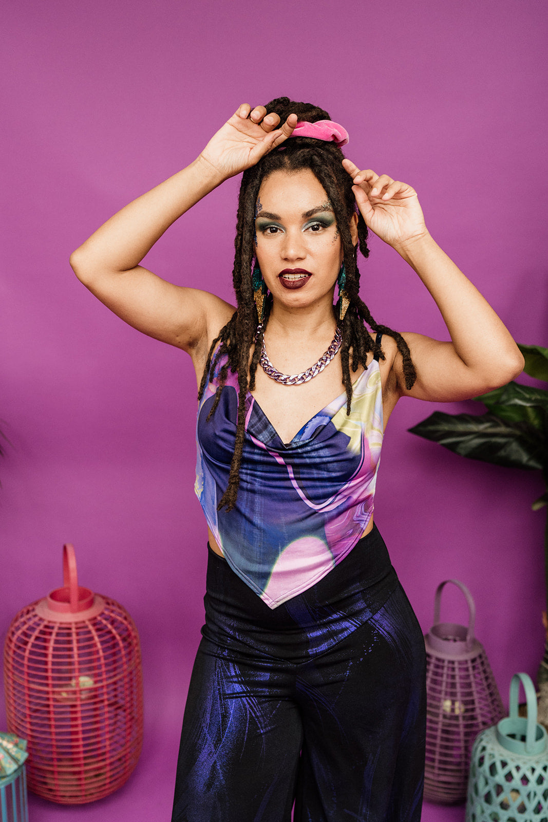 Chunky Chain Necklace in Metallic Purple