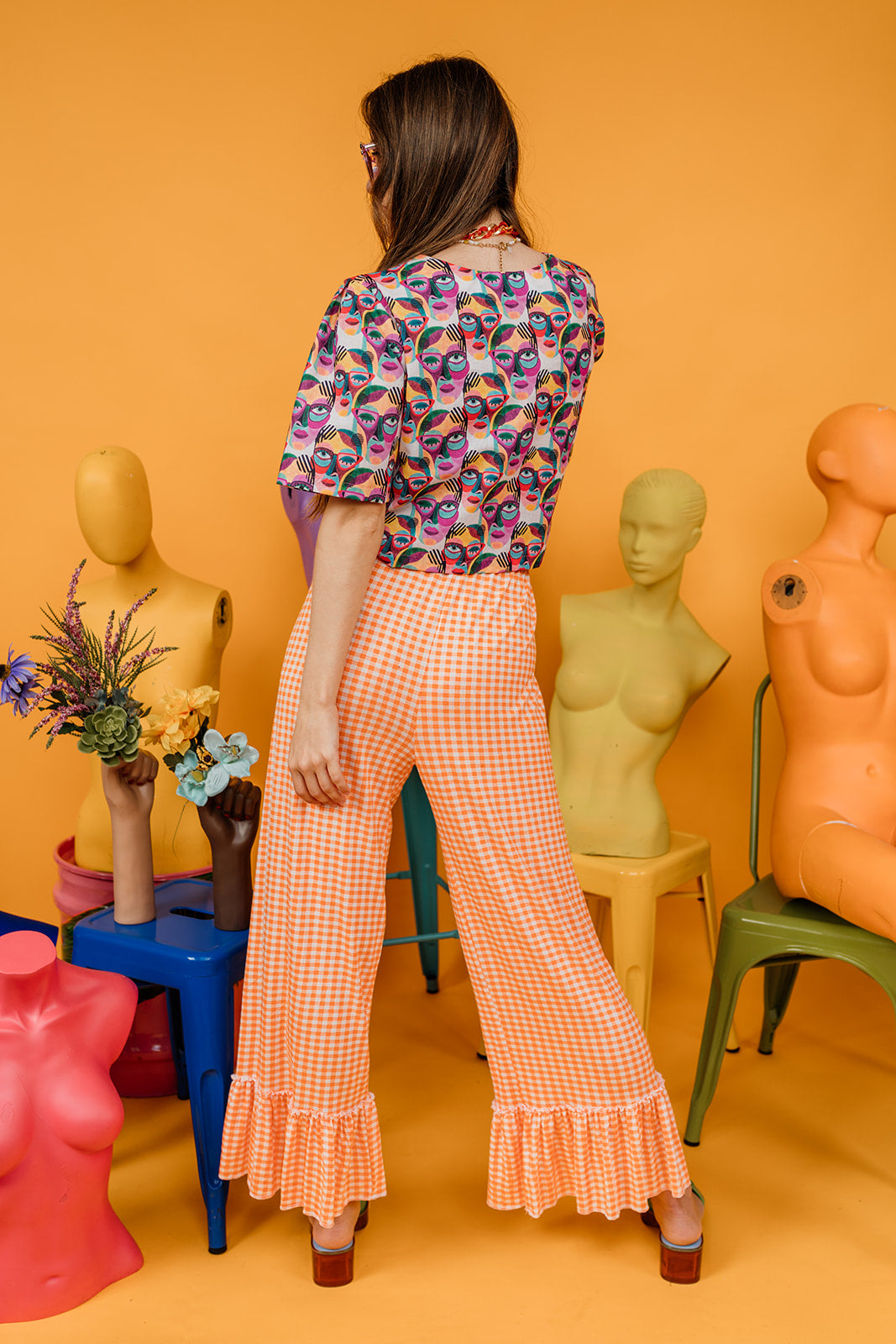 Ruffle Culottes in Orange Gingham