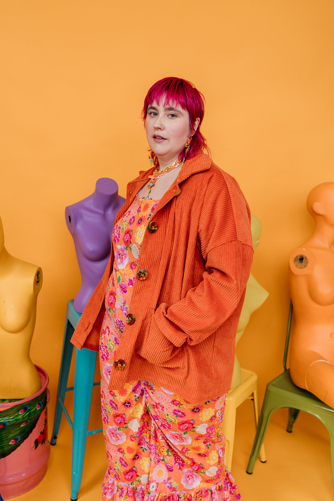 Corduroy Long Chore Jacket in Orange