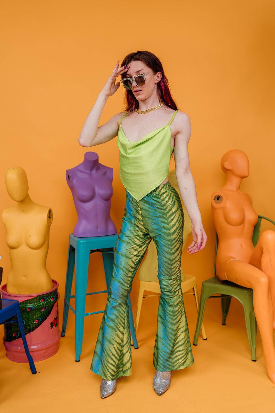 Cowl Top in Neon Green