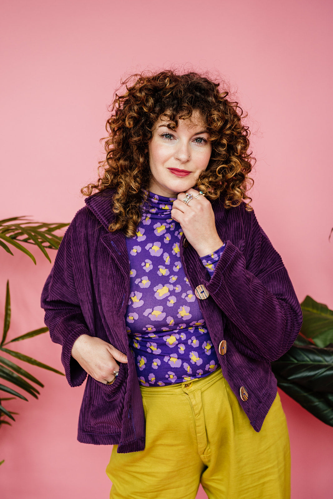 Long Sleeved Turtleneck in Purple Leopard