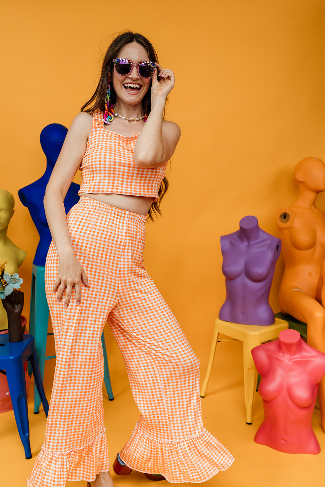 Ruffle Culottes in Orange Gingham