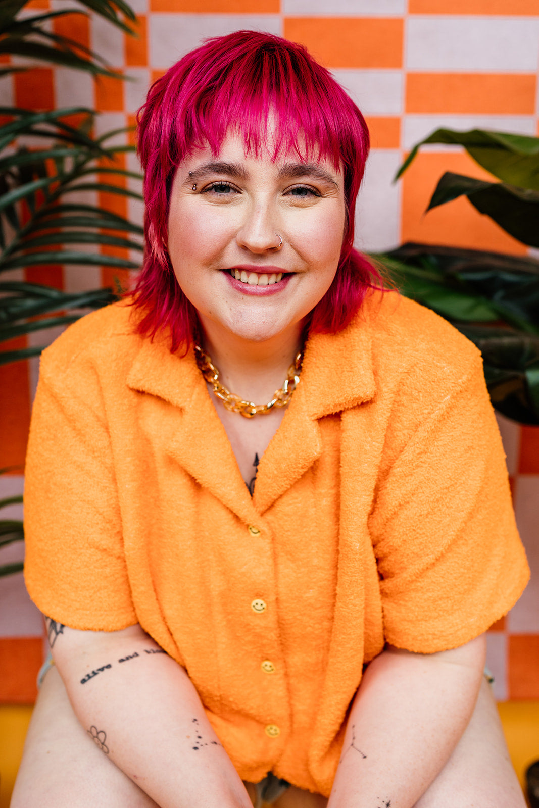 Cropped Bowling Shirt in Orange Towelling