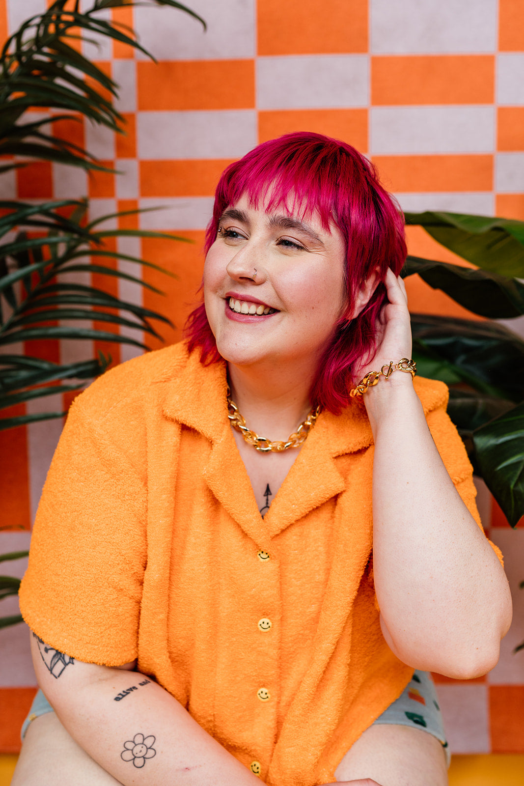 Cropped Bowling Shirt in Orange Towelling