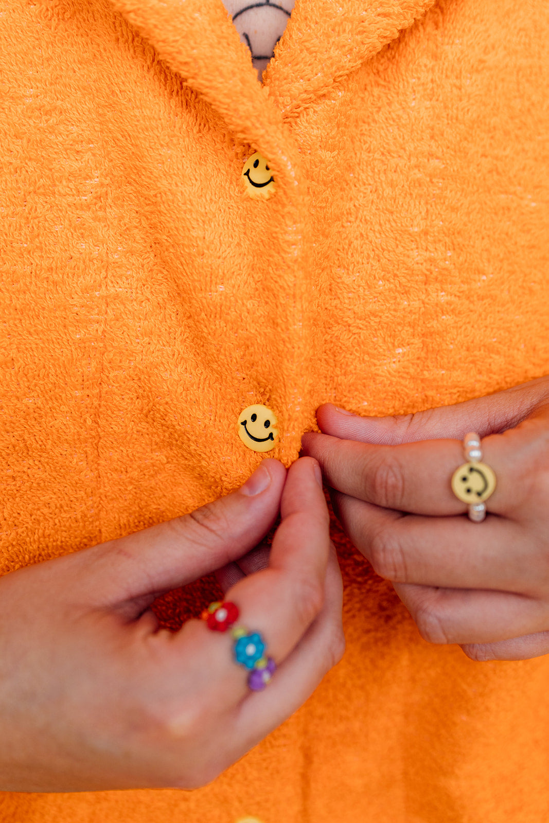 Cropped Bowling Shirt in Orange Towelling