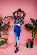 Load image into Gallery viewer, Midi Velvet Split Skirt in Cornflower