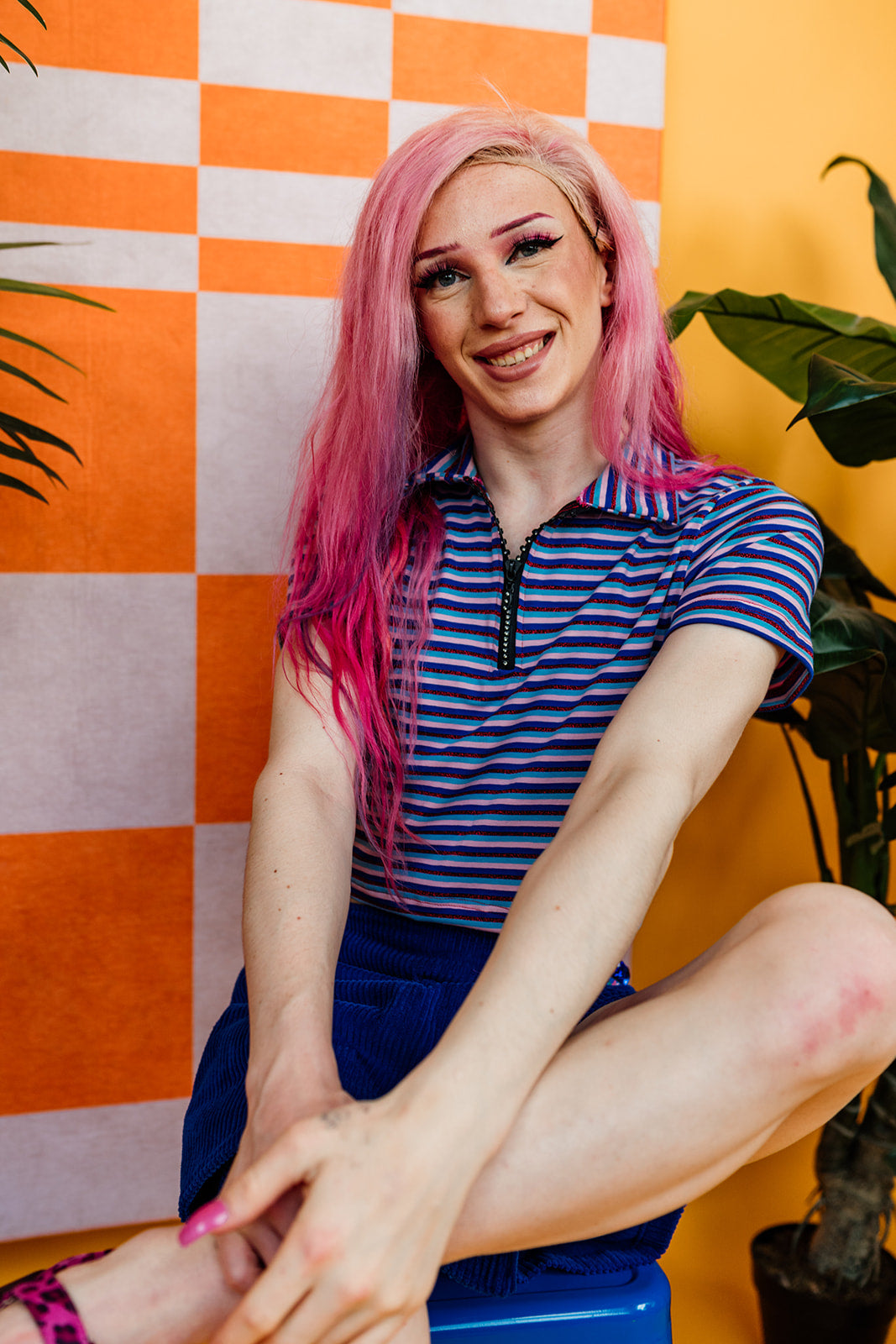 Collared Babydoll Tee in Blue Stripe