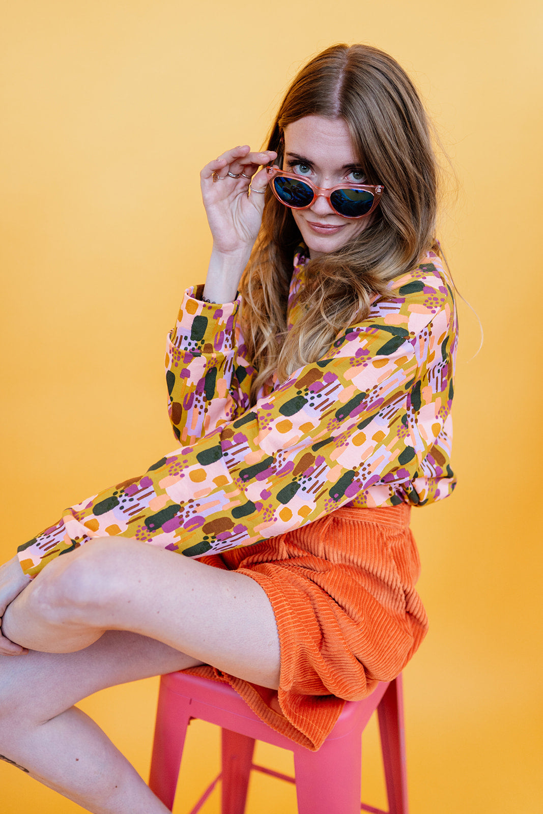 Funnel Neck Pullover in Mustard Abstract Paint
