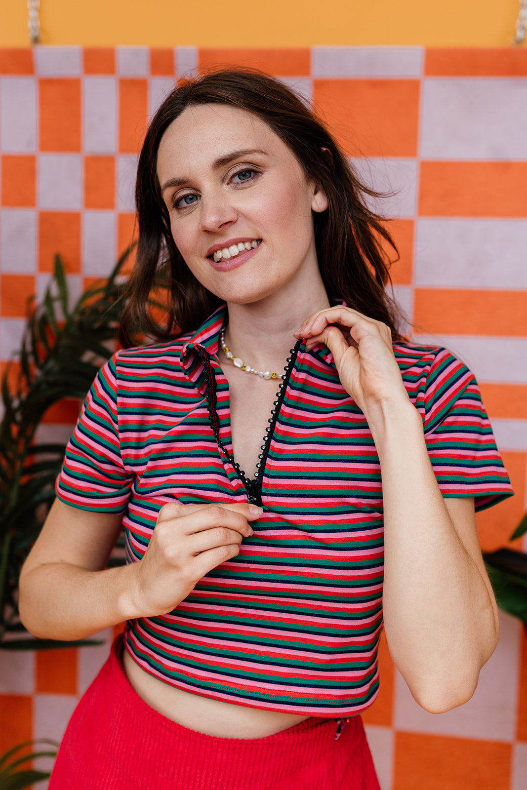 Collared Babydoll Tee in Red Stripe