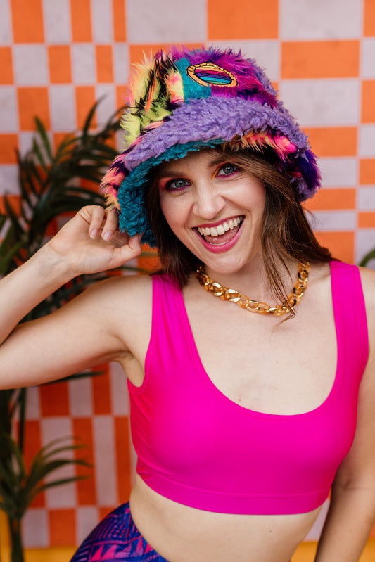 Zero Waste Patchwork Bucket Hat in Faux Fur