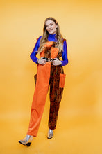 Load image into Gallery viewer, Cord Clash Dungarees in Orange Leopard Print