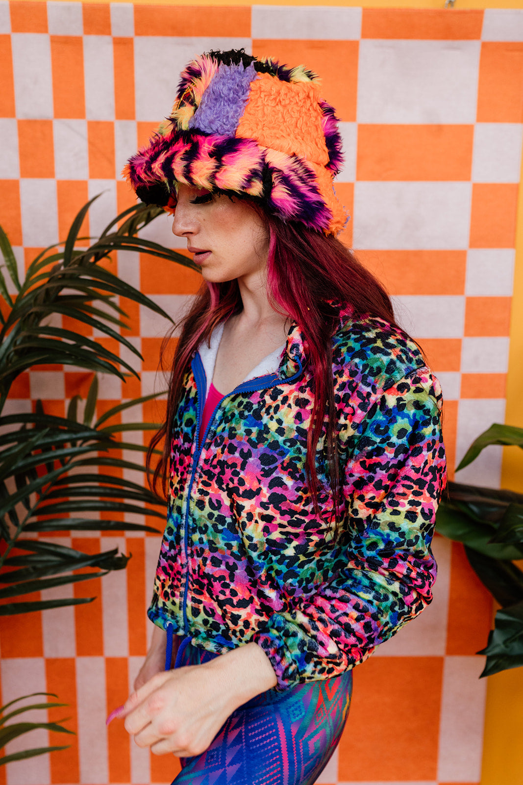 Zero Waste Patchwork Bucket Hat in Faux Fur