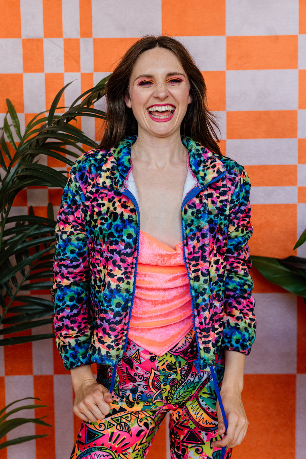 Fleece Bomber Jacket in Rainbow Leopard