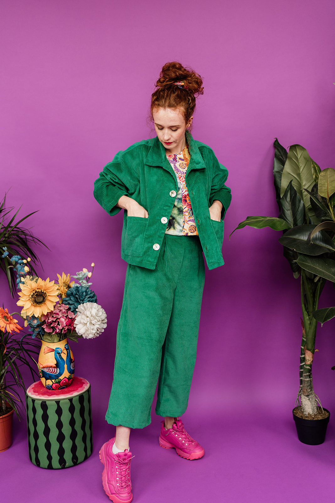 Corduroy Cropped Chore Jacket in Emerald Green