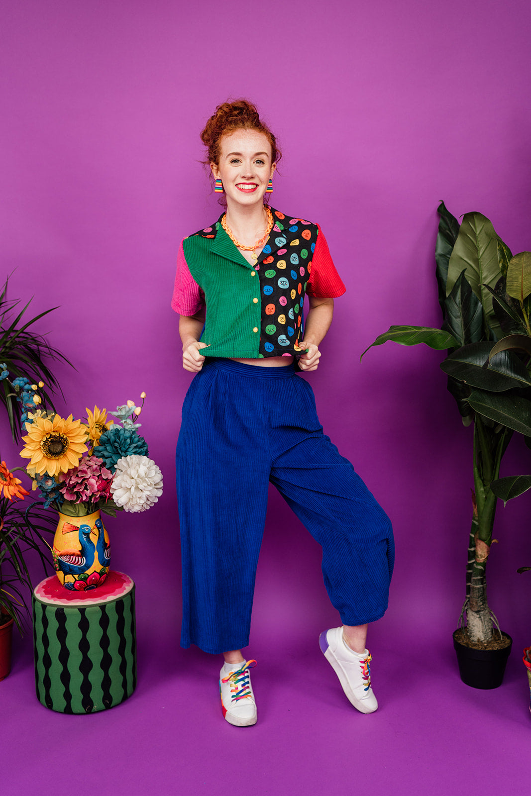 Cropped Bowling Shirt in Colour Block