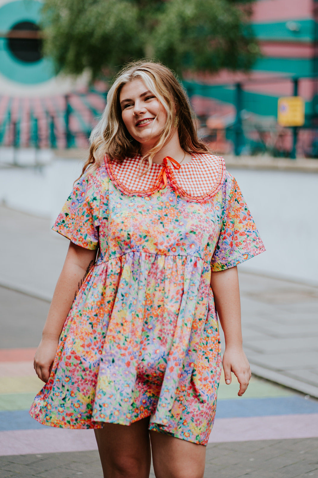 Mini Smock Dress in Rainbow Floral