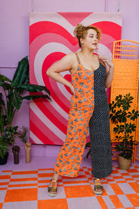 Relaxed Fit Jumpsuit in 80s Orange and Polka Dot