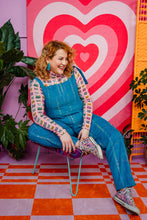 Load image into Gallery viewer, Embroidered Cord Dungarees in Turquoise