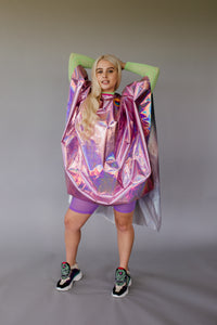 Holographic Rain Poncho in Pink